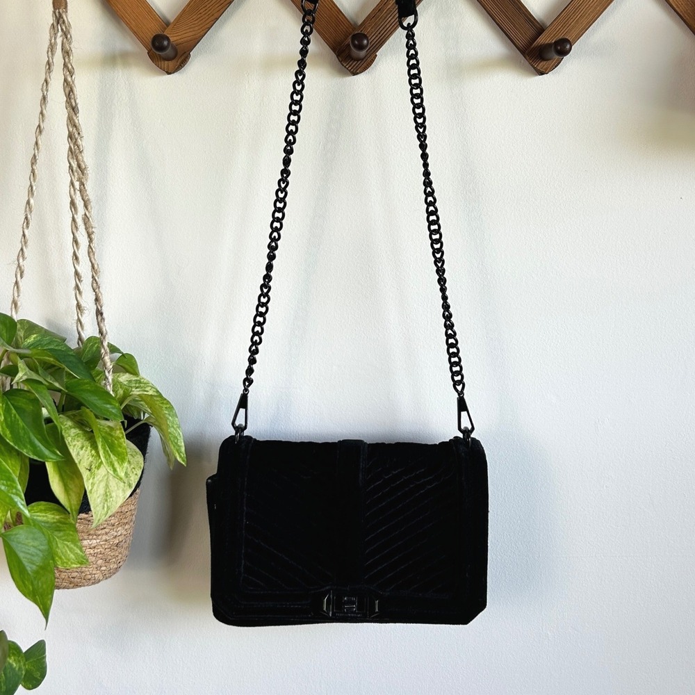 Rebecca Minkoff Small Love Crossbody Bag Black Quilted Velvet Turnlock
